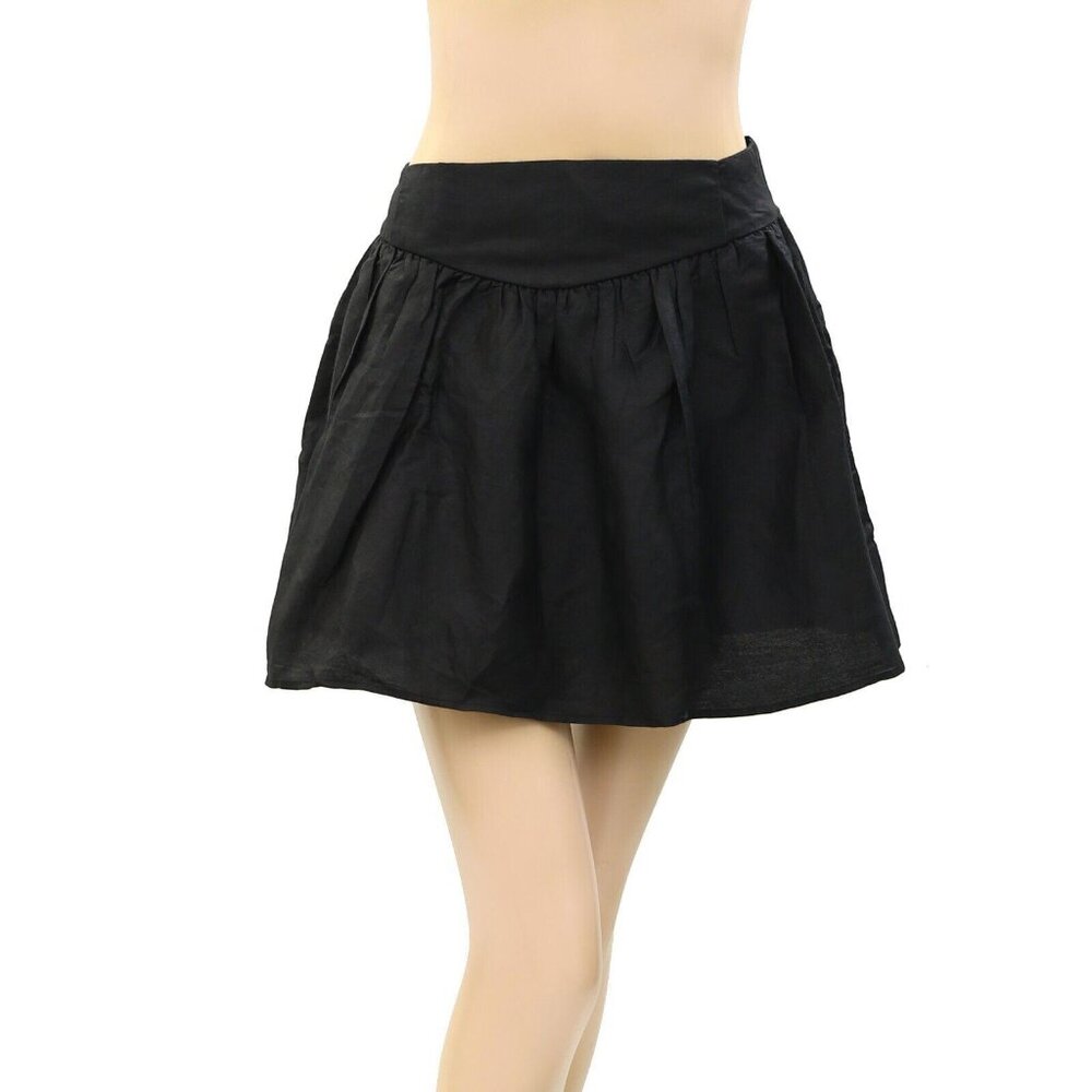 IRO Solid Black Short Mini Skirt High Waisted Flared Pull-on Beach L NEW 269276
